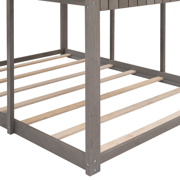 New Space Full Over Full Wood Bunk Bed with Roof Window
