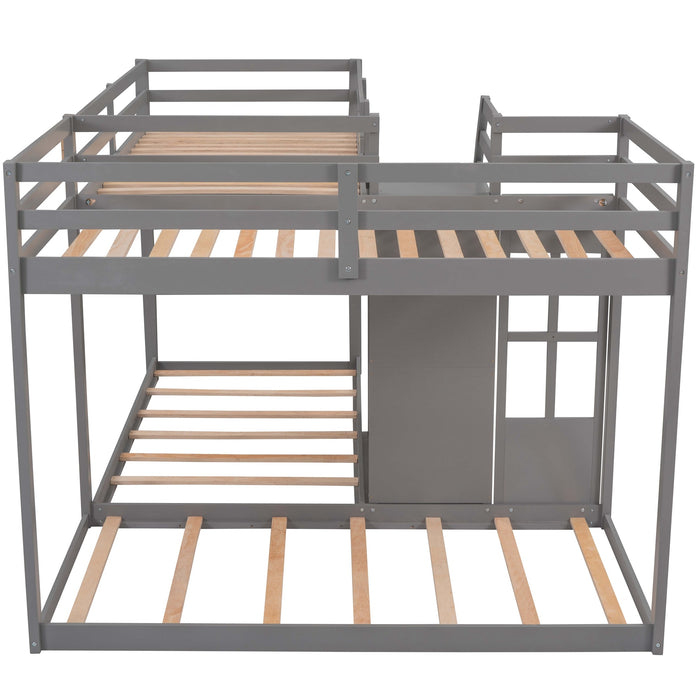 Twin over Twin L-Shaped Bunk Bed with Built-in Middle Staircase