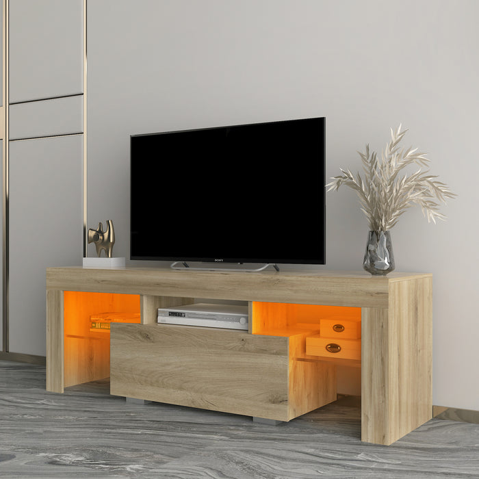 TV Stand with LED RGB Lights,Flat Screen TV Cabinet, Gaming Consoles - in Lounge Room, Living Room and Bedroom,Rustic oak