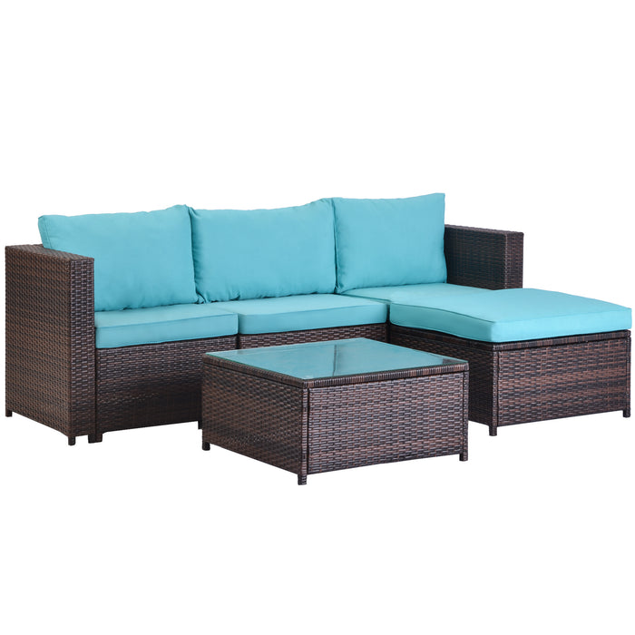 5 Pieces All-Weather Outdoor Sectional Rattan Sofa Wicker Patio Conversation Set with Glass Table and Thick Cushion