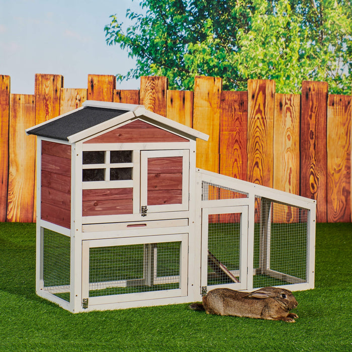 Rabbit Hutch Indoor Outdoor, Wooden Chicken Coop, Bunny Cage Hen House with Run