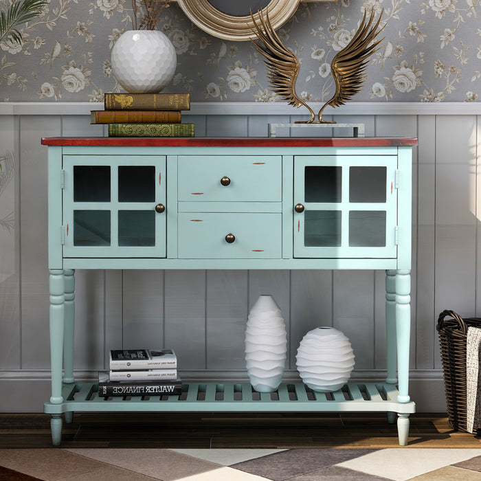 Farmhouse Wood Sideboard Console Table with Bottom Shelf