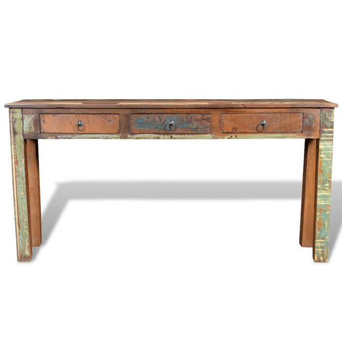 Vintage Reclaimed Wood Console Table with 3 Drawers