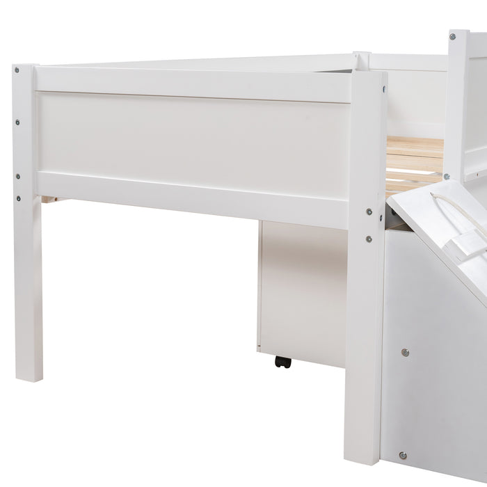 New Space Twin size Low Loft Bed Wooden Bed with Two Storage Boxes