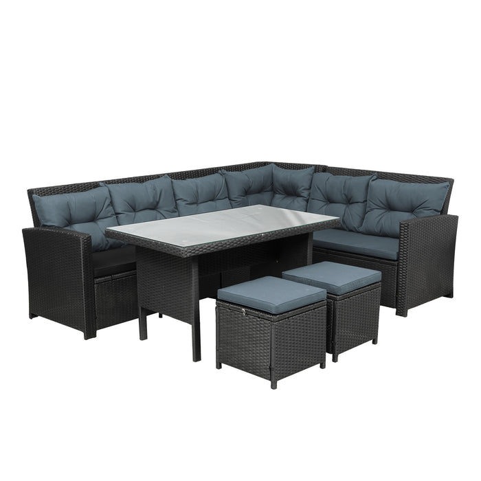 6-Piece Elegance Patio Outdoor Sectional Sofa with Glass Table