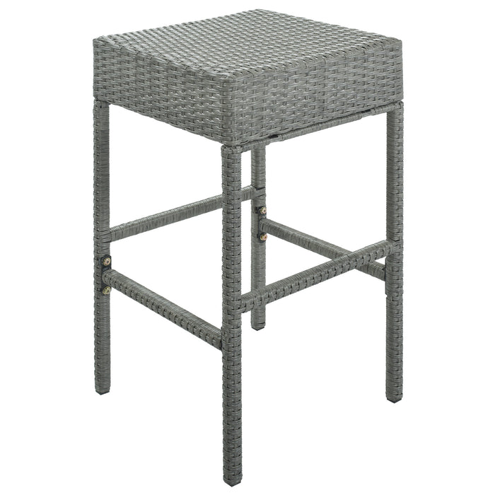 Patio 5-Piece Rattan Dining Table Set, PE Wicker Square Kitchen Table Set with Storage Shelf and 4 Padded Stools for Poolside, Garden, Gray Wicker+Dark Gray Cushion