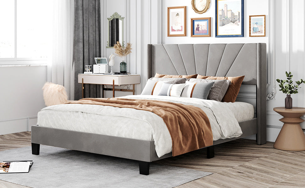New Space Queen Size Velvet Upholstered Platform Bed