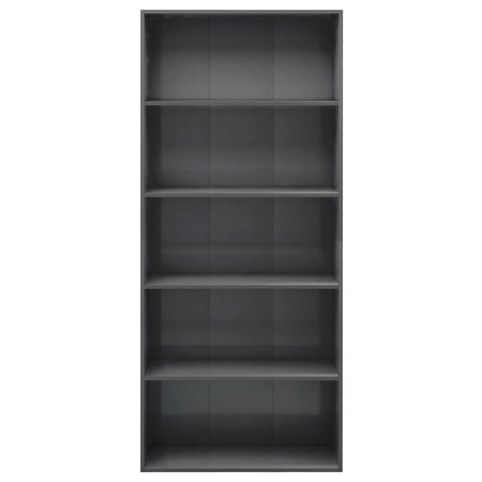 5-Tier Book Cabinet High Gloss Gray 31.5"x11.8"x74.4" Chipboard