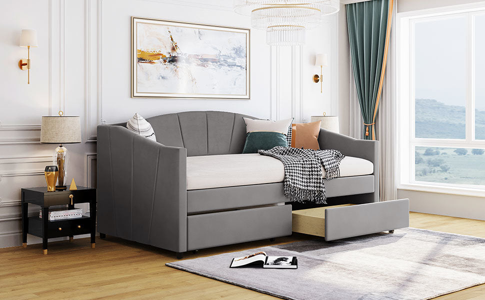 New Space Upholstered daybed Twin Size with Two Drawers and Wood Slat Suppot