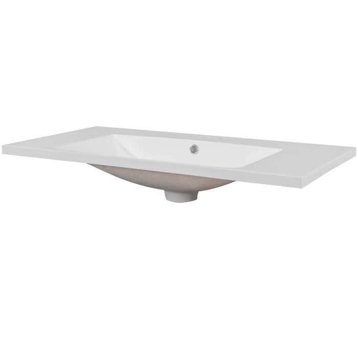 36" Single Bathroom Vanity Top with White Basin, 3-Faucet Holes, Ceramic