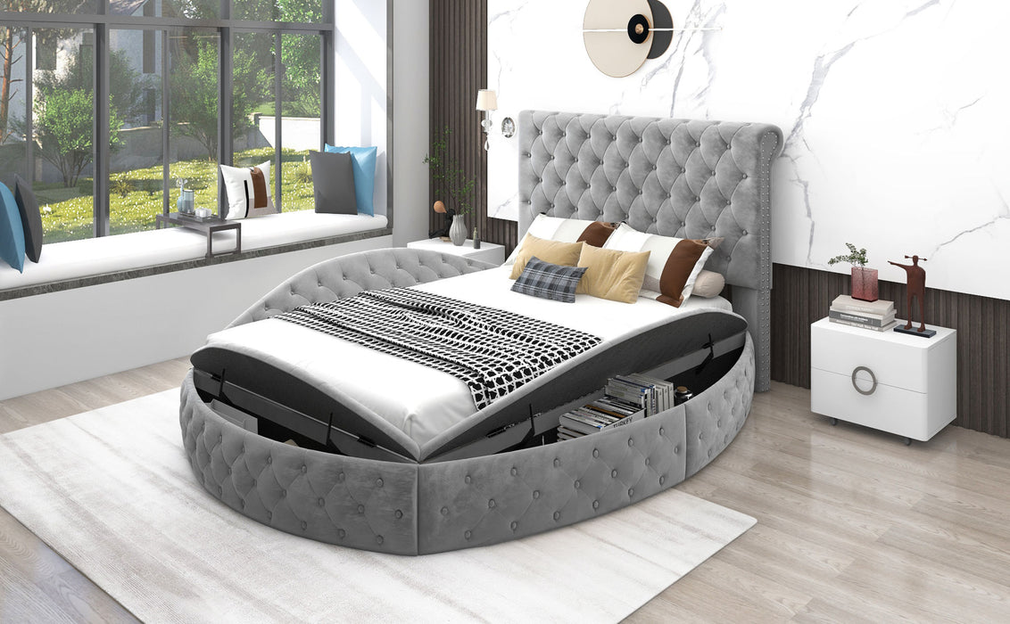 New Space Full Size Round Shape Upholstery Low Profile Storage Platform Bed