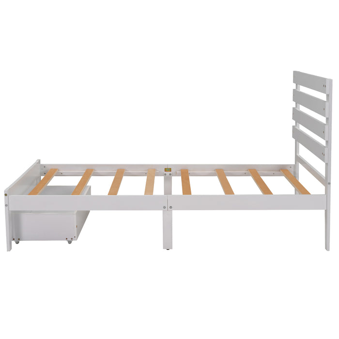 Twin Size Platform Bed with Drawer, Gray