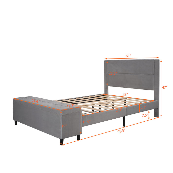 New Space Queen Size Storage Bed Upholstered Platform Bed with a Cushioned Ottoman