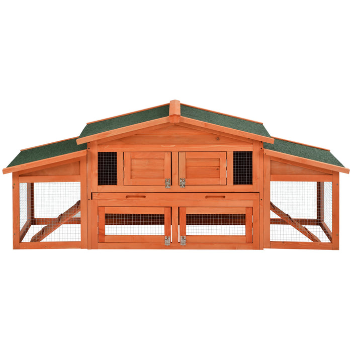 70-Inch Wood Rabbit Hutch Outdoor Pet House Chicken Coop for Small Animals with 2 Run Play Area