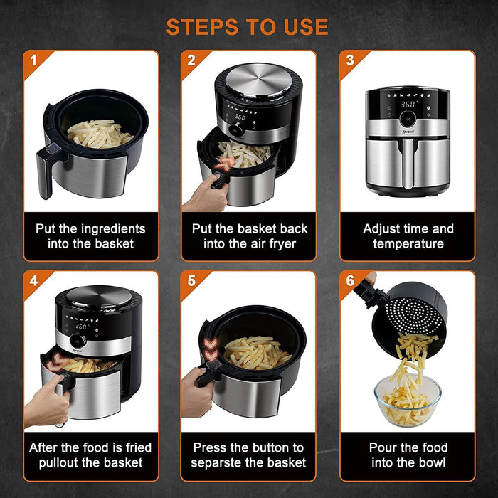 Air Fryer 3.6 Quart, Family Electric Oilless Hot Air Fryer Oven, with Non-Stick Basket and Rack Touch Screen and Knob, 8 Preset Modes, LED Display
