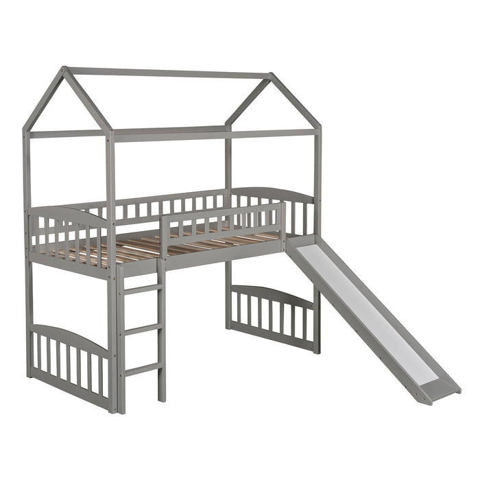 Twin Loft Bed with Slide, House Bed with Slide
