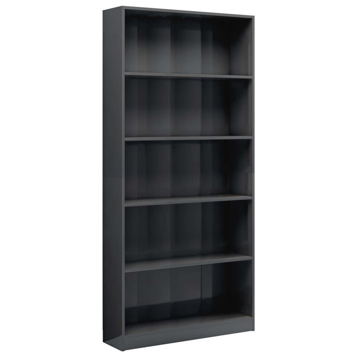 5-Tier Book Cabinet High Gloss Gray 31.5"x9.4"x68.9" Chipboard