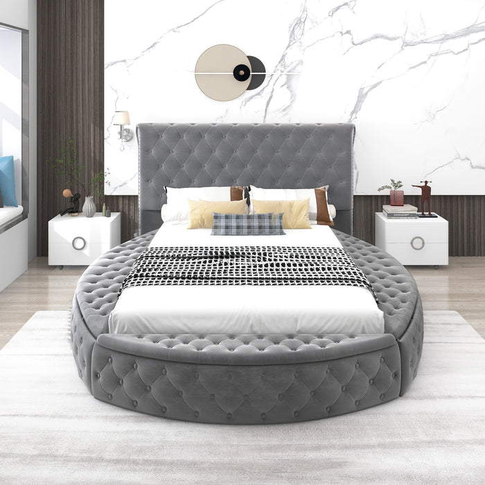 New Space Full Size Round Shape Upholstery Low Profile Storage Platform Bed