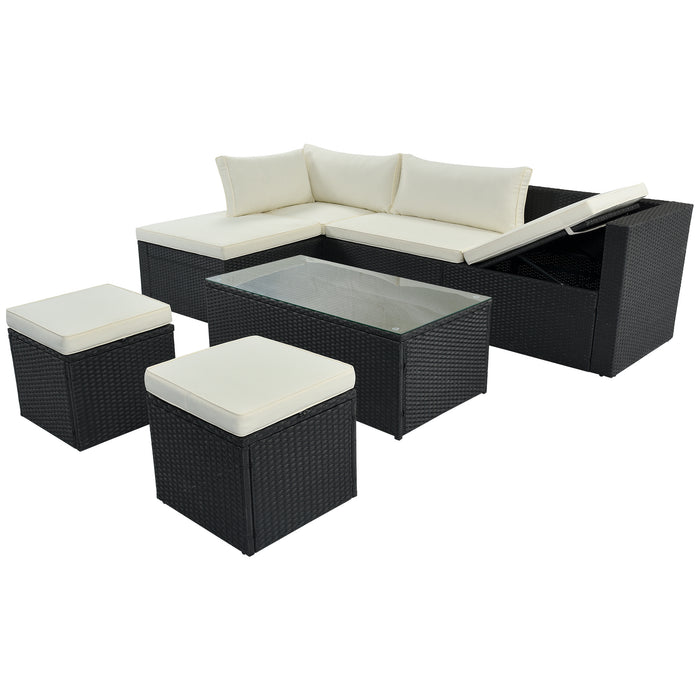 Large Outdoor Wicker Sofa Set, PE Rattan, Movable Cushion, Sectional Lounger Sofa, For Backyard, Porch, Pool, Beige