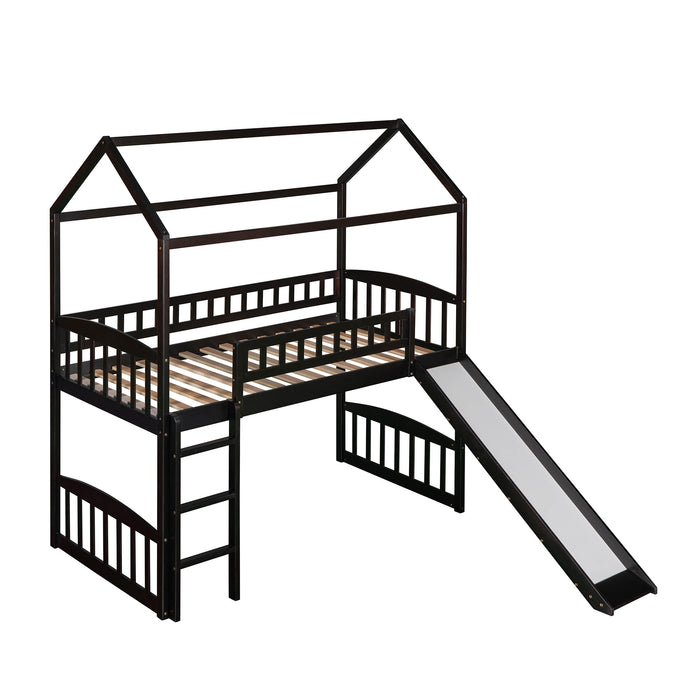Twin Loft Bed with Slide, House Bed with Slide