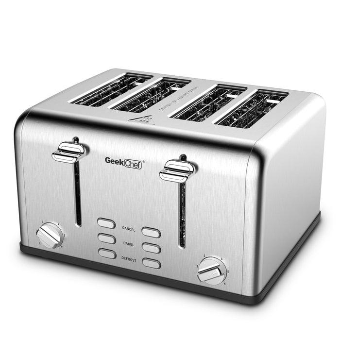 Toaster 4 Slice, Geek Chef Stainless Steel Extra-Wide Slot Toaster with Dual Control Function