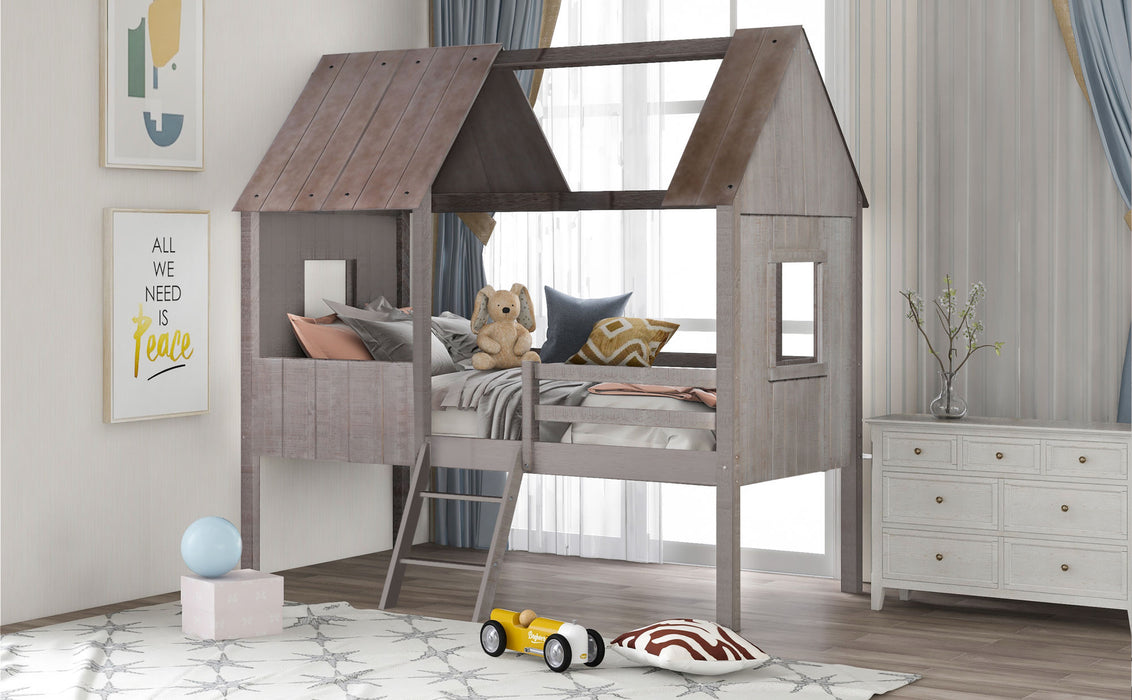 MyRoom Twin Size Low Loft Wood House Bed