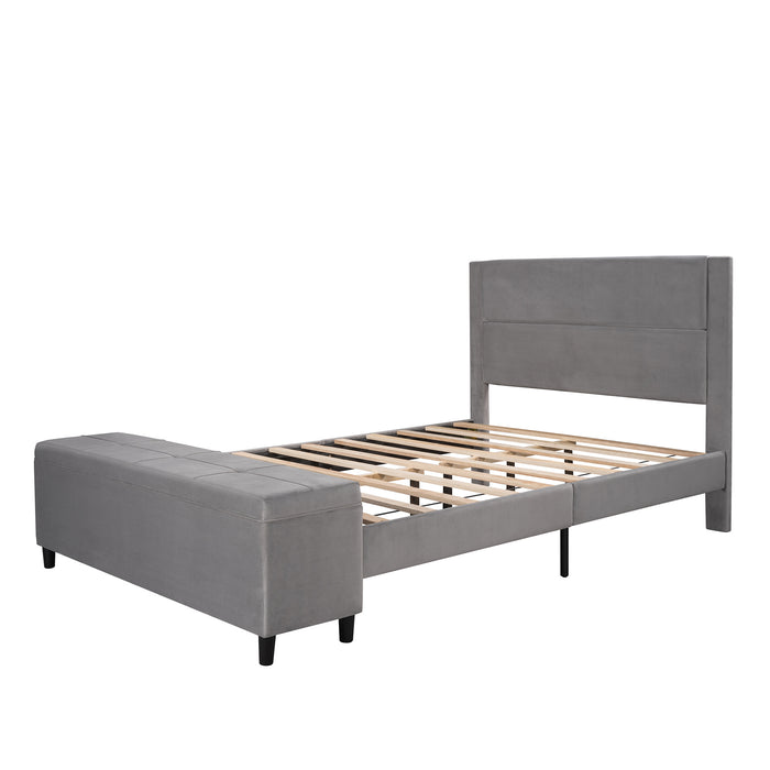 New Space Queen Size Storage Bed Upholstered Platform Bed with a Cushioned Ottoman