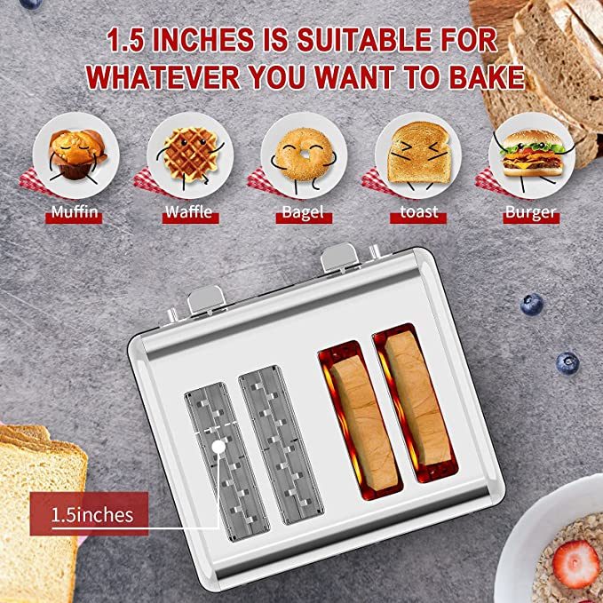 Toaster 4 Slice, Stainless Steel Extra-Wide Slot Toaster with Dual Control Panels