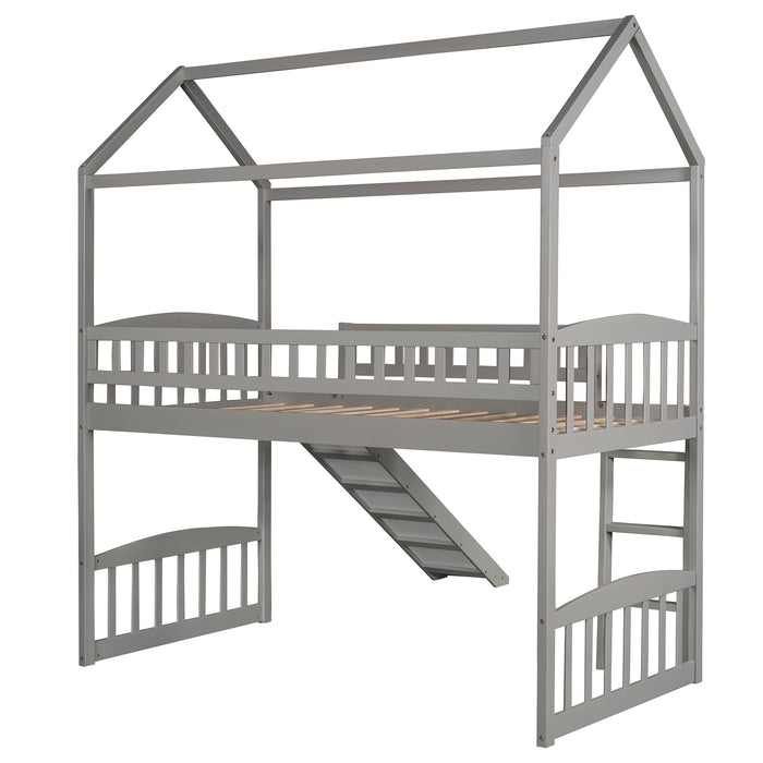 Twin Loft Bed with Slide, House Bed with Slide