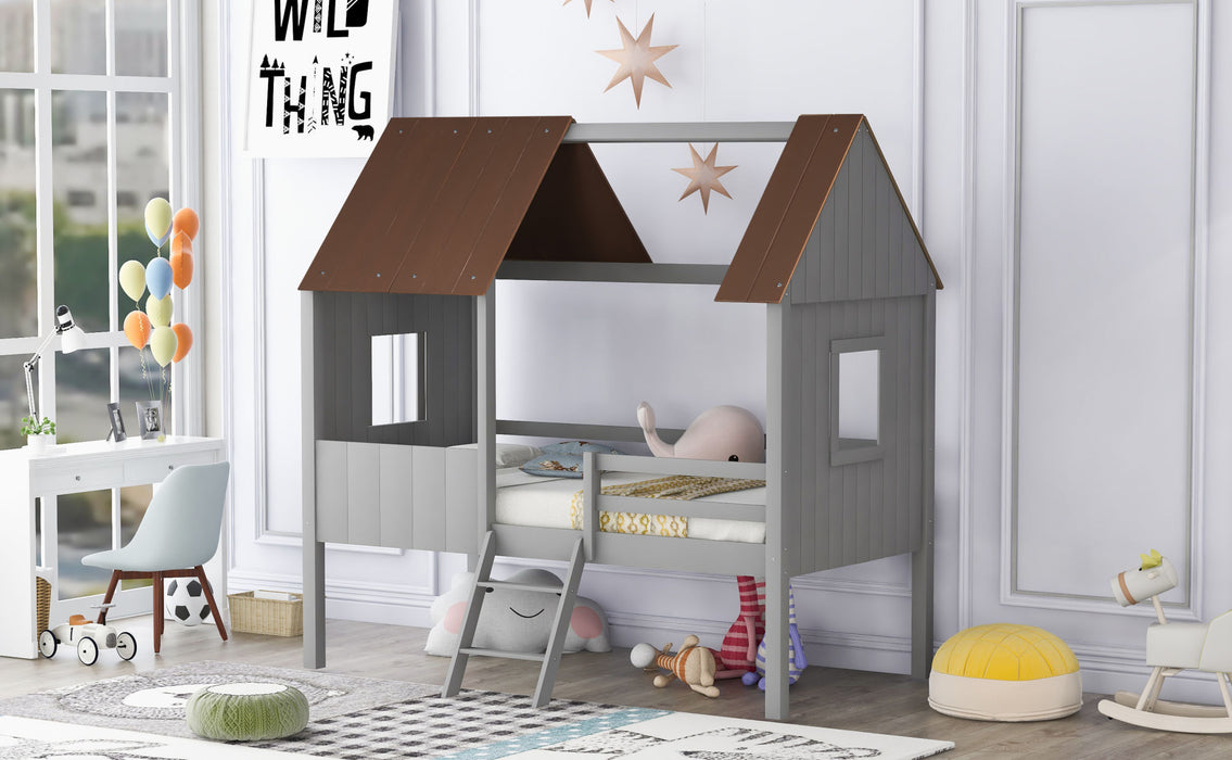 MyRoom Twin Size Low Loft Wood House Bed