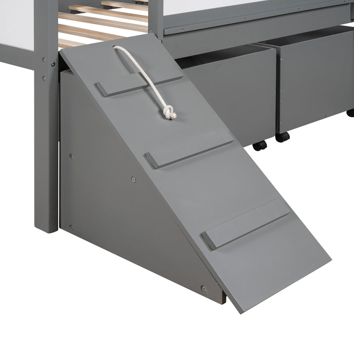 New Space Twin size Low Loft Bed Wooden Bed with Two Storage Boxes