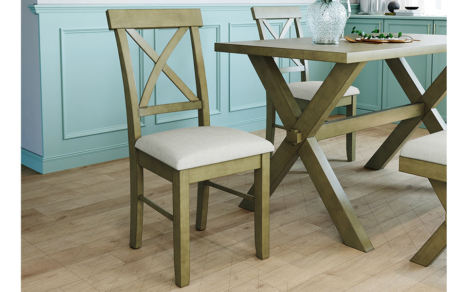 4 Pieces Farmhouse Rustic Wood Kitchen Dining Table Set with Upholstered 2 X-back Chairs and Bench