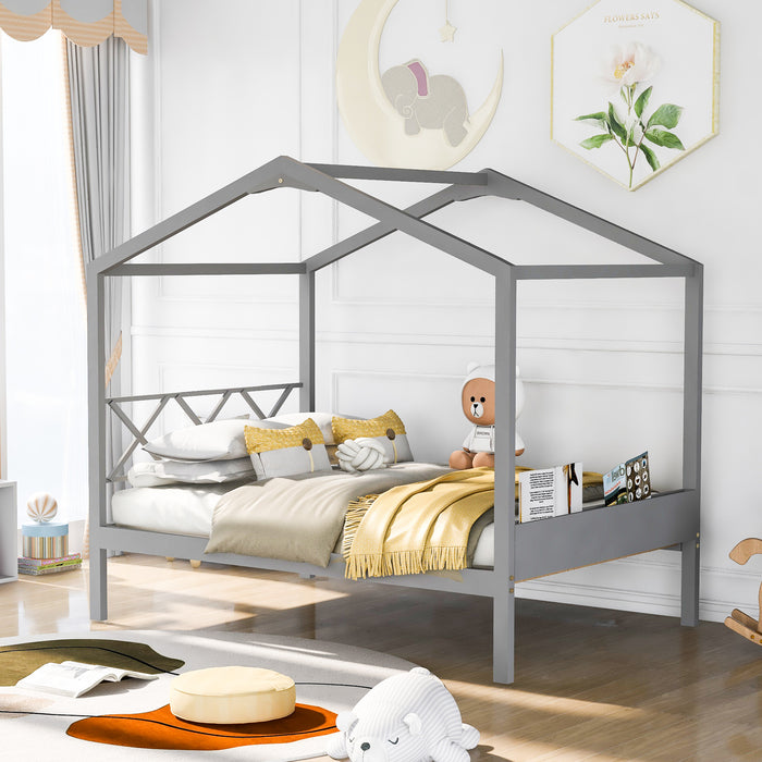 MyRoomz Full Size Wood House Bed with Storage Space