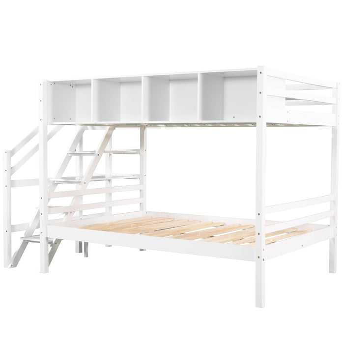 New Space Twin over Full Bunk Bed with Staircase and Built-in Storage Cabinets