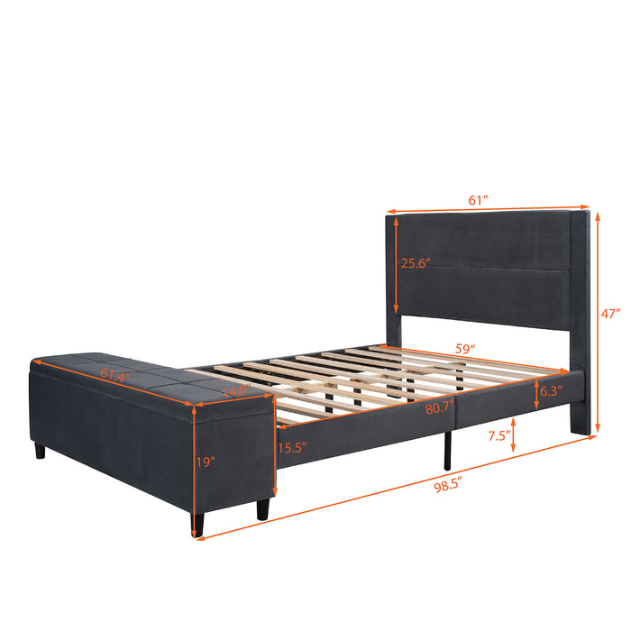 New Space Queen Size Storage Bed Upholstered Platform Bed with a Cushioned Ottoman
