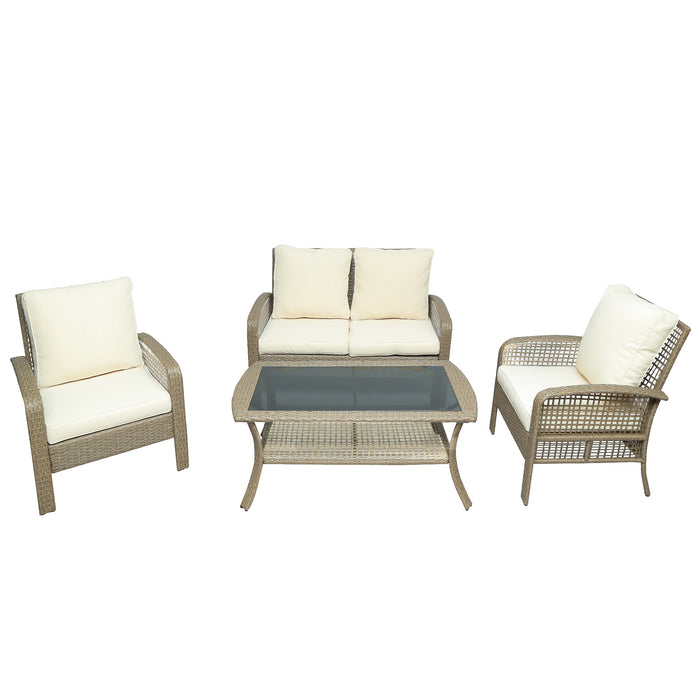 4 Piece Rattan Sofa Seating Group with Cushions, Outdoor Ratten sofa
