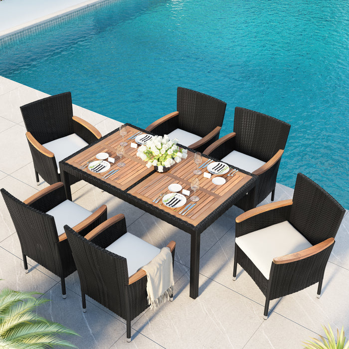 7-Piece Outdoor Patio Dining Set Rattan Wicker Dining Table  Set