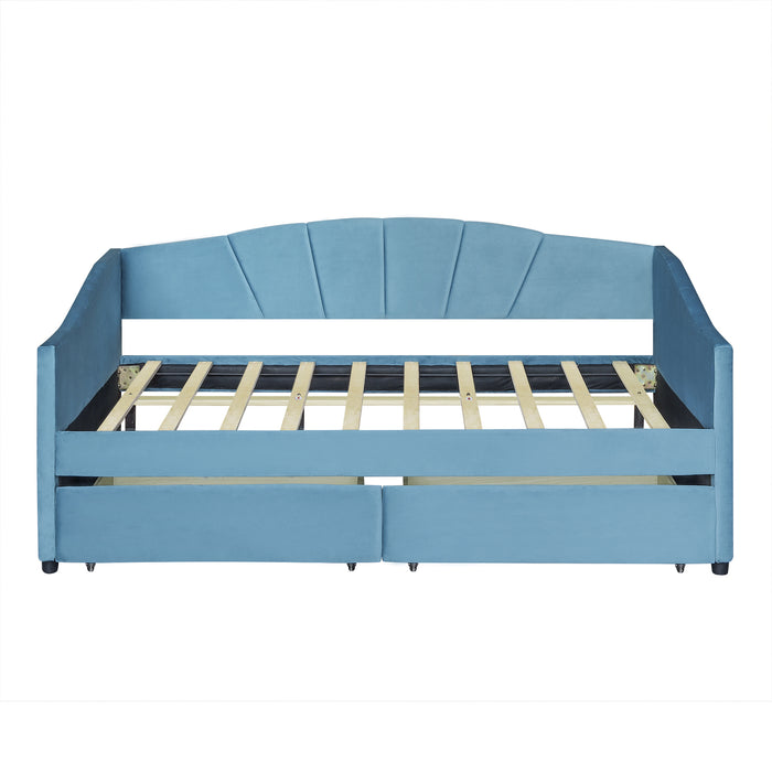 New Space Upholstered daybed Twin Size with Two Drawers and Wood Slat Suppot