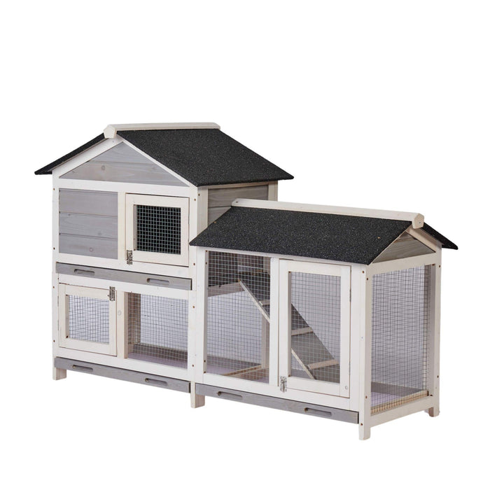 58" Waterproof Wooden Animal Hutch, Indoor Outdoor Chicken Coop Rabbit Hutch Kit w/Roof