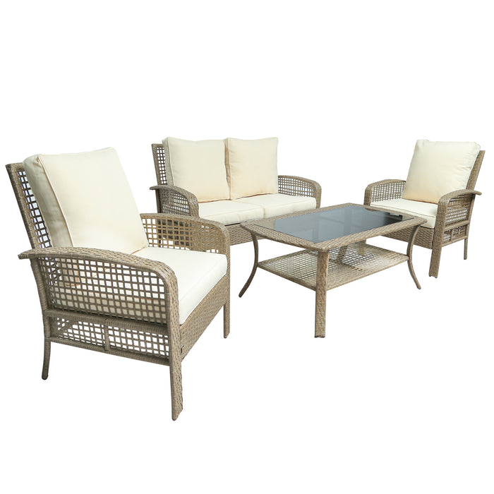 4 Piece Rattan Sofa Seating Group with Cushions, Outdoor Ratten sofa