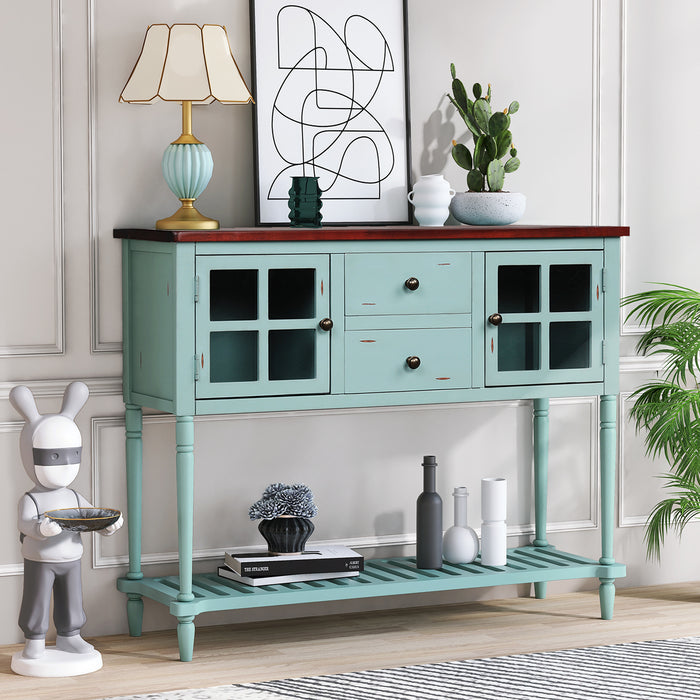 Farmhouse Wood Sideboard Console Table with Bottom Shelf