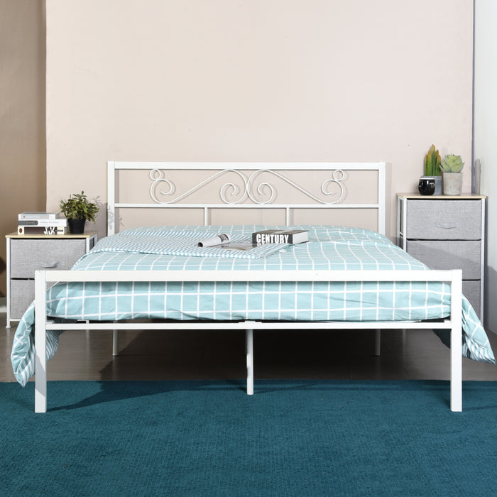 Metal Bed Frame Queen Size with Headboard and Footboard Metal Platform Frames No Box Spring Needed, White