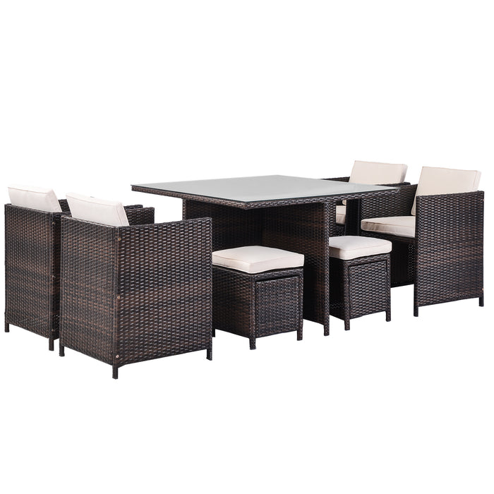 9 Piece Rattan Conversation Set with Cushions, Patio Rattan Dining Set