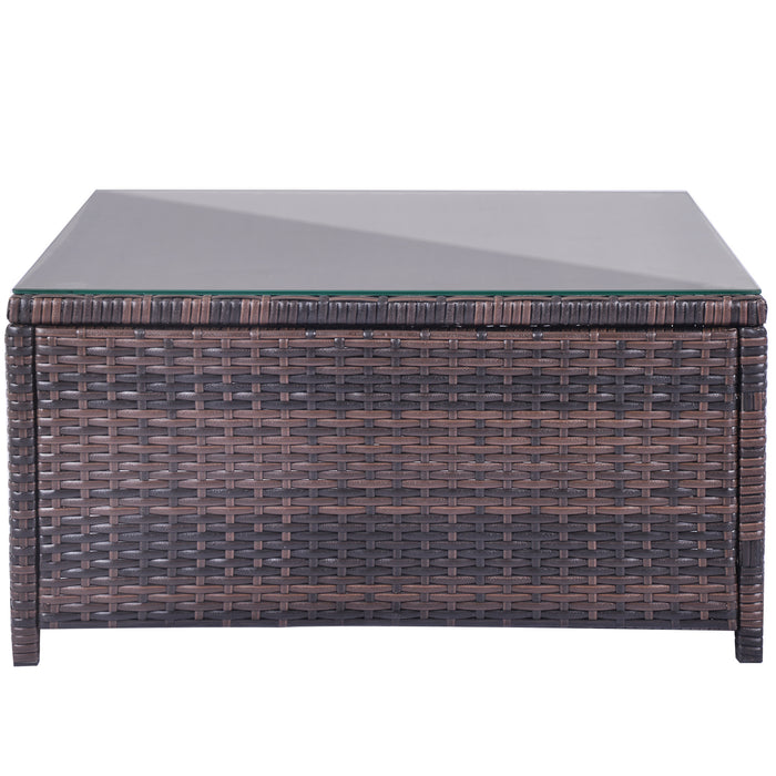 5 Pieces All-Weather Outdoor Sectional Rattan Sofa Wicker Patio Conversation Set with Glass Table and Thick Cushion