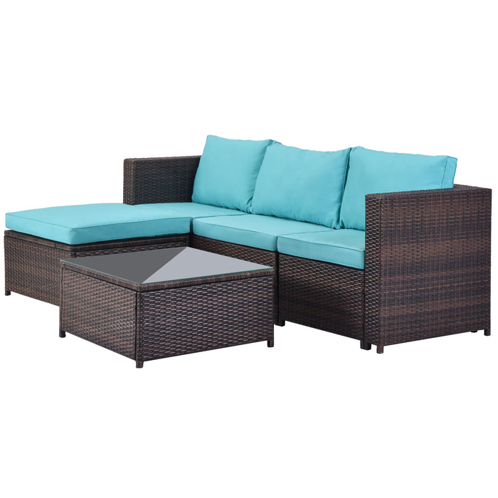 5 Pieces All-Weather Outdoor Sectional Rattan Sofa Wicker Patio Conversation Set with Glass Table and Thick Cushion