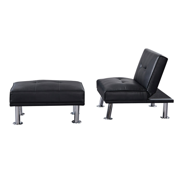 Modern Single Sofa Bed with Ottoman , Convertible Folding Futon Chair, Leather Chaise Lounge Chair with Metal Legs .