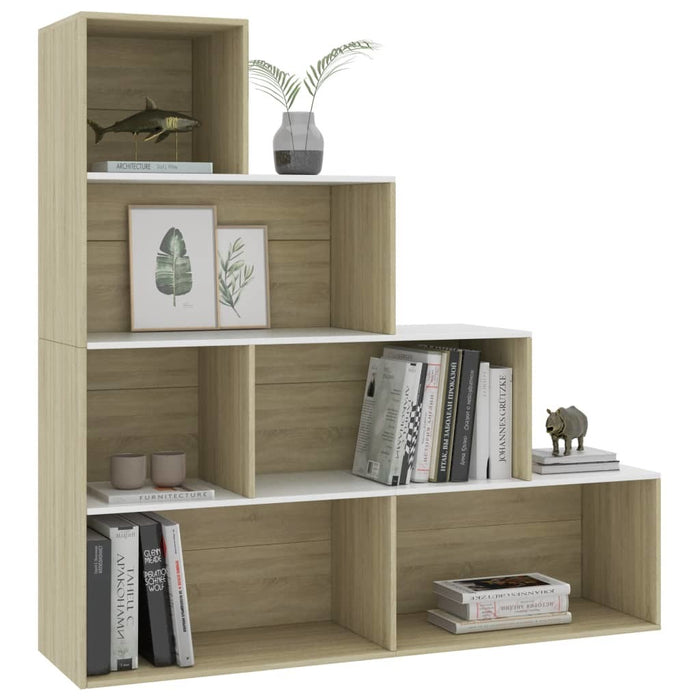 Book Cabinet/Room Divider White and Sonoma Oak Chipboard