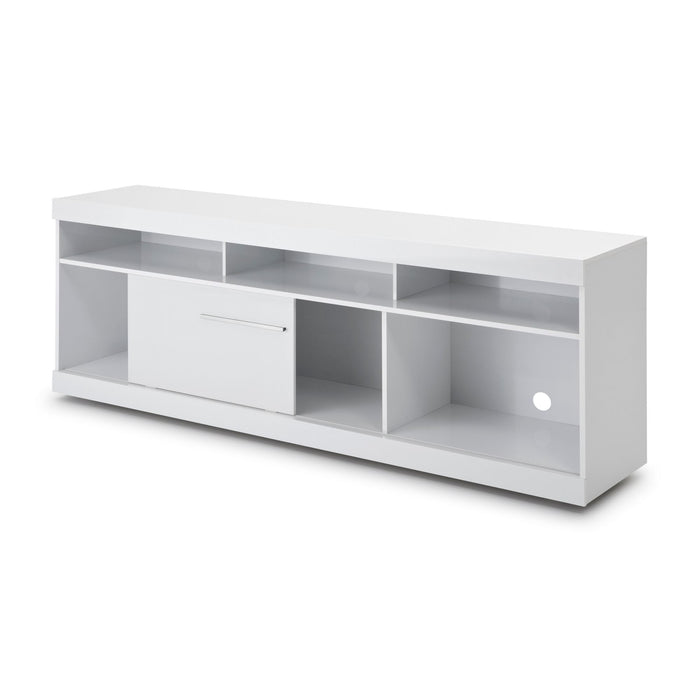 DunaWest 71 Inch Wooden TV Stand with Open Compartments and Sliding Door, White