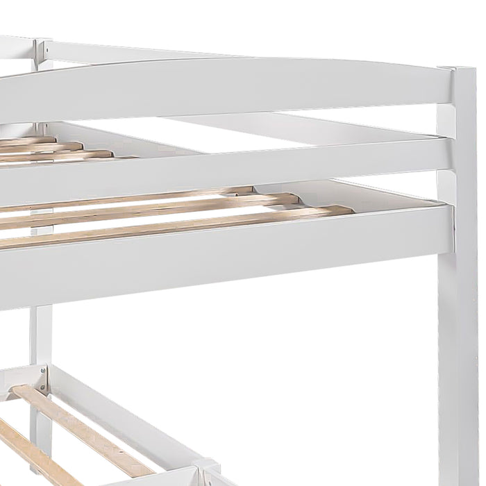 Twin Over Twin L-shaped Bunk Bed with Two Drawers, Pine Wood Bed Frame