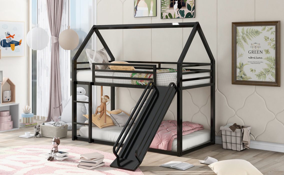 Twin over Twin House Bunk Bed with Ladder and Slide